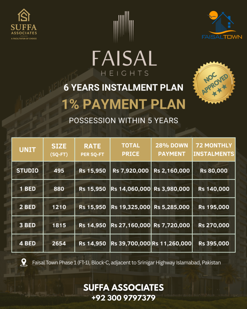 Faisal heights payment plan new rates